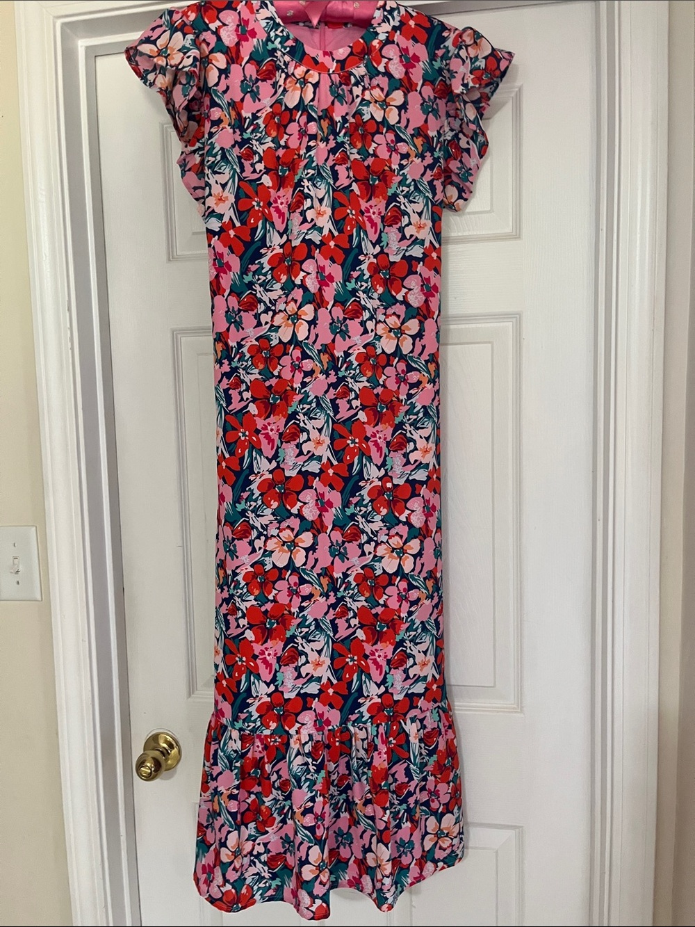 Chic Soul Floral Maxi Dress in Pink, Red & Navy
